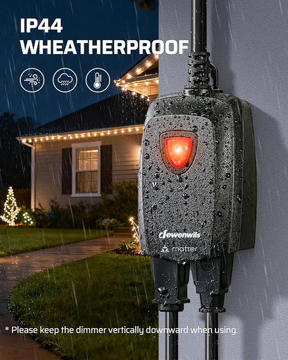 DEWENWILS Wi-Fi Matter Smart Dimmer Plug, Remote Control, 2 Grounded Outlets, Work with Alexa/Google Home, Support 200W Dimmable LED & 400W Tungsten Bulbs, Outdoor Dimmer for String Lights