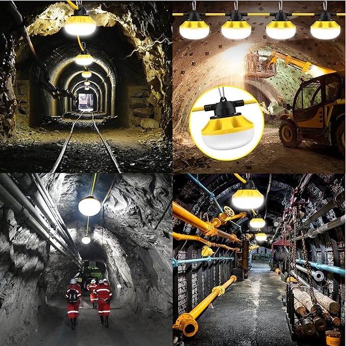 50FT Construction String Lights LED Industrial Grade Best for Construction Sites, Renovation, Walkways,Patio，Mine cave, Outdoor, and Other Outdoor Lighting Solutions Use,Free for Climbing Hook