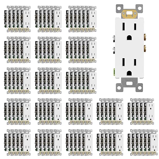 ENERLITES 100 Pack Decorator Wall Outlet 15A Standard Electrical Receptacle | Self-Grounding, UL Listed, 5-15R, 125V, Non-Tamper Resistant Residential Outlets for Home, Kitchen, Bathroom, Glossy White