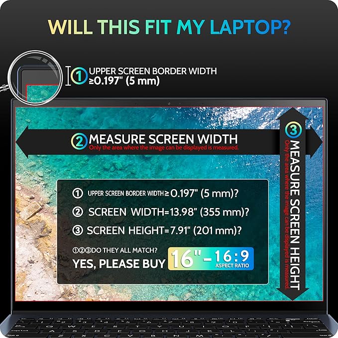 Peslv Magnetic Laptop Privacy Screen 16"&16.1" for 16:9 Computer Monitor, Removable Anti Glare Protector Blue Light Filter Shield Compatible with Lenovo Hp Dell Acer Asus Thinkpad Envy Xps