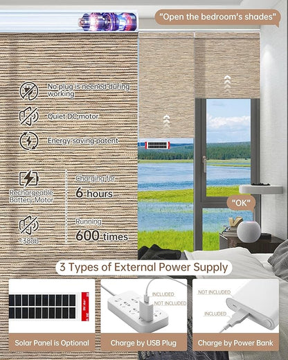 Kincmo Motorized Blinds with Remote, Light Filtering Roller Shades Work with Apple Homekit,Alexa,Google Home, Custom Electric Blinds with App,Voice Control (75% Blackout Aqua Waves Sandy)
