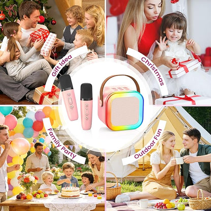 Karaoke Machine for Kids Adults, Portable Bluetooth Mini Karaoke Microphone Singing Speaker with 2 Mic and Light,Toys for All Smartphones,Birthday, Family,Home Party (Pink)