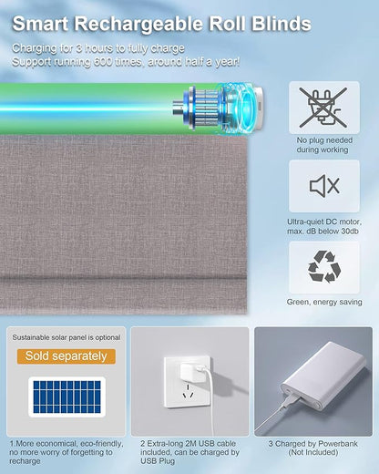 Motorized Blinds with Remote Control, Smart Blackout Automatic Blinds Work with Homekit Alexa Google Home, Rechargeable Electric Window Roller Shades with Valance, Customized Size (Texture Brown)