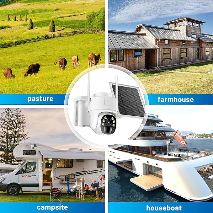 KKB 4G LTE Cellular Security Camera, No WiFi Security Camera Outdoor Built-in SIM Card and 64GB SD Card, Solar Powered, 2K Wireless Cam Color Night Vision, PIR Motion Sensor, PTZ 355° View, 2 Way Talk