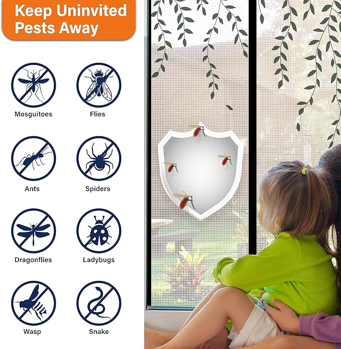 Magnetic Screen Door，Screen Door Mesh，Keep Bugs Out, Heavy-Duty Mesh Curtain,Pet and Kid Friendly, Works with Front Doors, Sliding Doors