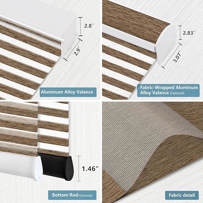 Bringnox Smart Motorized Zebra Roller Blinds - 85% Blackout, Remote Control, Works with HomeKit, Google Home & Alexa via Hub, Custom Size