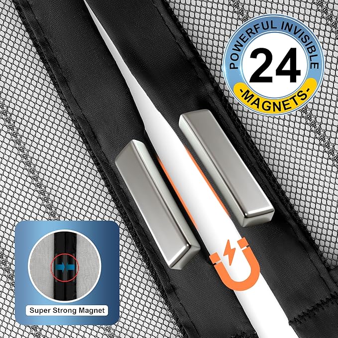 METAONLY Magnetic Screen Door Mesh Fits 30" x 80" Door - Curtain Size 32" x 82", Works for Patio, Sliding Door, Keeps Bug Mosquito Out, Fresh Air Flow, Black with Stay-Open Straps