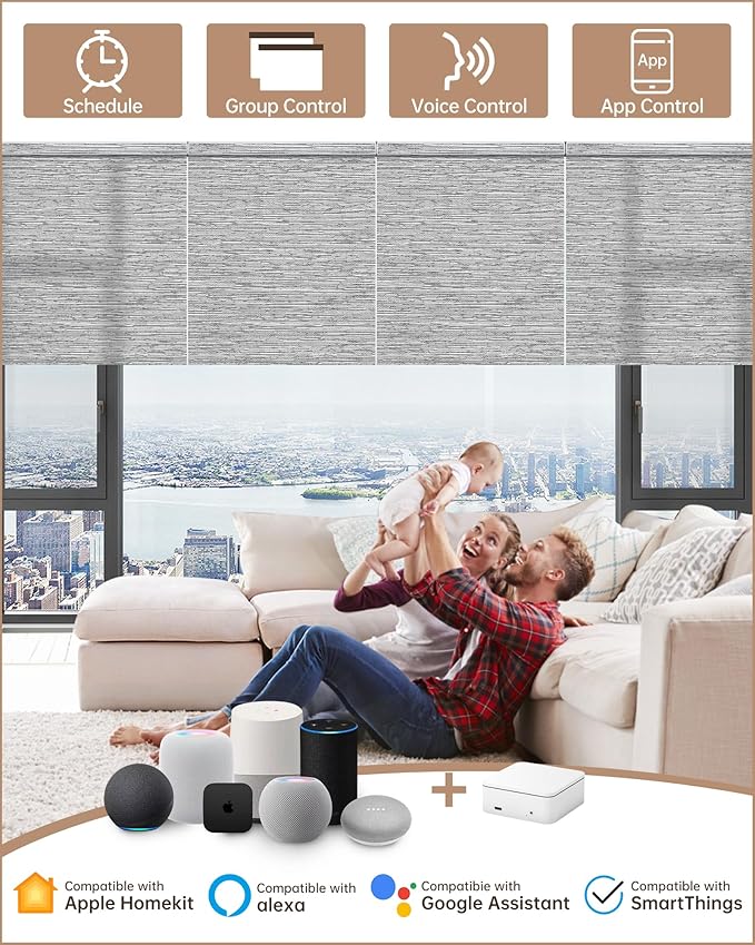 Kincmo Motorized Blinds with Remote, Light Filtering Roller Shades Work with Apple Homekit,Alexa,Google Home, Custom Electric Blinds with App,Voice Control (75% Blackout Dreamy Grey)