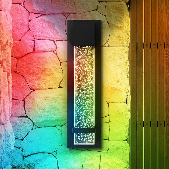 ASD LED 18" Bubble Glass Wall Light Fixture, Outdoor & Indoor Seeded Sconce | RGBW, Waterproof, ETL Listed | 9W 250LM 3000-5000K 100-277V | Exterior Lantern, Porch Lighting | Black