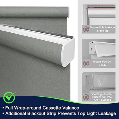 BERISSA Motorized Blinds with Remote,Blackout Smart Blinds for Windows,Jacquard Fabric,Remote Control,Thermal Insulated Automatic Blinds,Electric Blinds with USB/Solar Pannel.Jacquard Grey