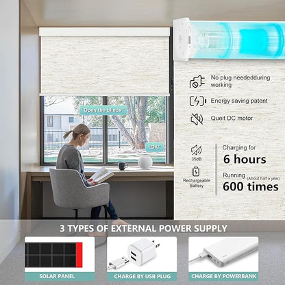Aprilsmart Motorized Blinds with Remote,100% Blackout Smart Blinds Compatible with Apple HomeKit Alexa Google Home- Voice and app Control,Motorized Roller Shades Custom Size (Linen White-02)