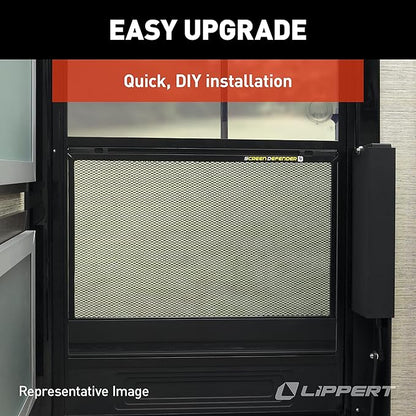 Lippert 28" Screen Defender RV Entry Door Protector Kit with Black Powder-Coated Aluminum for Pet Protection on Travel Trailers, 5th Wheel Campers and Motorhomes - 859793