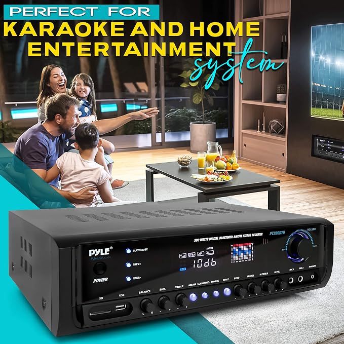 Pyle Wireless Bluetooth Home Amplifier- Connectivity Power Off Distant Devices, Input/Output Devices, Connectors/Jacks, Sound System Controls for Audio/Radio & Display Design - PT390BTU.3
