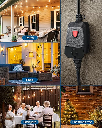 DEWENWILS Outdoor Dimmer for String Lights, Two-Remote Control Dimmable Plug, 100FT Range, Waterproof Plug in Dimmer for Dimmable LED/Tungsten Bulbs