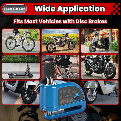 Rechargeable Motorcycle Disc Lock with 120dB Alarm, 5FT Reminder Cable with Anti-Theft Helmet Lock Cable, IP67 Waterproof, Universal Fit for Motorcycle Bike Scooter Ebike