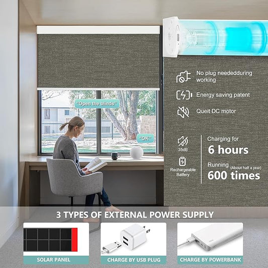 Aprilsmart Motorized Blinds with Remote,Compatible with Apple HomeKit Alexa Google Home- Voice and app Control,Motorized Roller Shades 100% Blackout Custom Size(Bermuda Toffee-23)