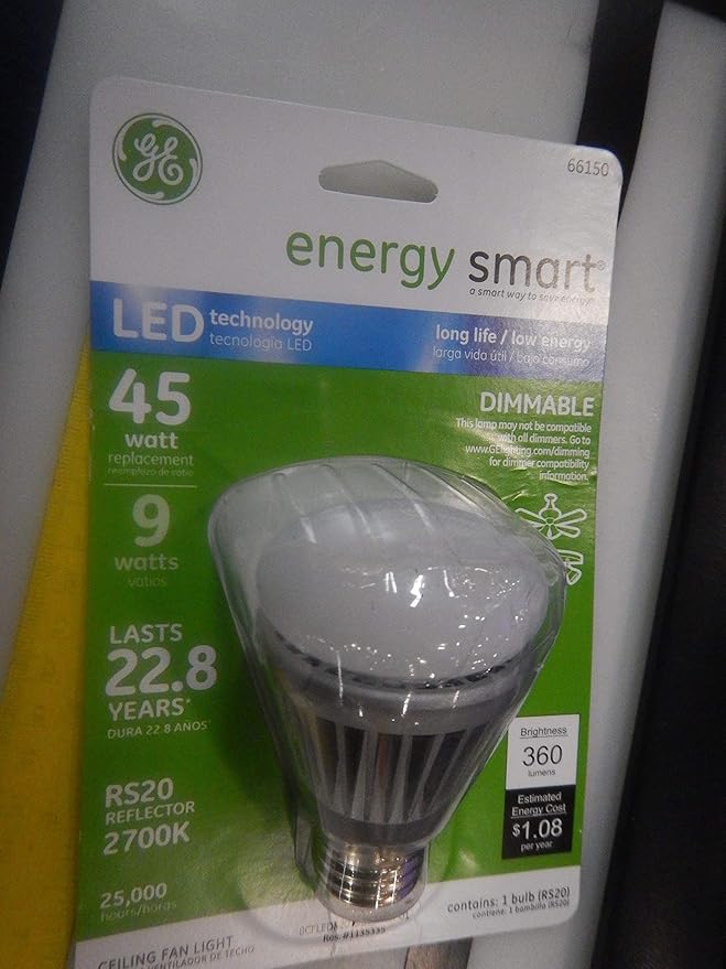 GE Lighting 66150 Energy Smart LED 9-Watt (36-watt Replacement) 360-Lumen R20 Floodlight Bulb with Medium Base, 1-Pack