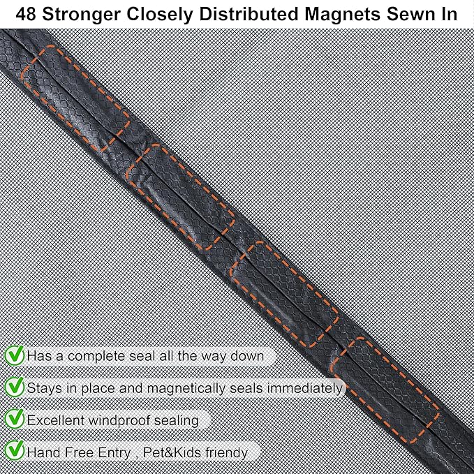 Reversible Left Right Side Opening Wide Magnetic Screen Door for Sliding & French Doors,Heavy Duty Thicker Reinforced Mesh Bug Door Screen Magnetic Closure,Screen 74" x 81",Fits Door to 72"x80"