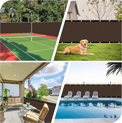 iCover 6x50ft Privacy Screen Fence, Outdoor Fencing Panels, Garden Windscreen Mesh Shade Sail Net Barrier, Fence Privacy Screen Reinforced Bindings and Brass Grommets Cable Zip Ties, Brown