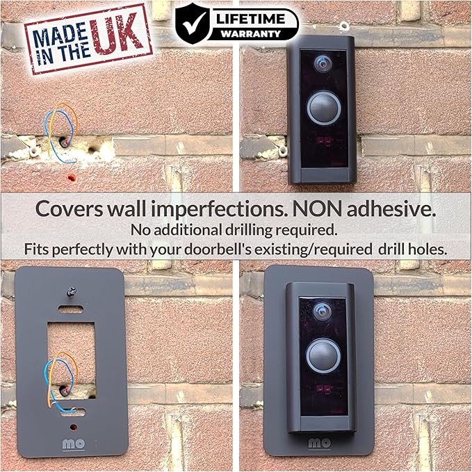 Non-Adhesive Wall Plate Compatible with Video Doorbell Wired (Model 5AT3T5) Mount Back-Plate Covers Holes Scratches Video Door Bell Backplate Camera Apartment