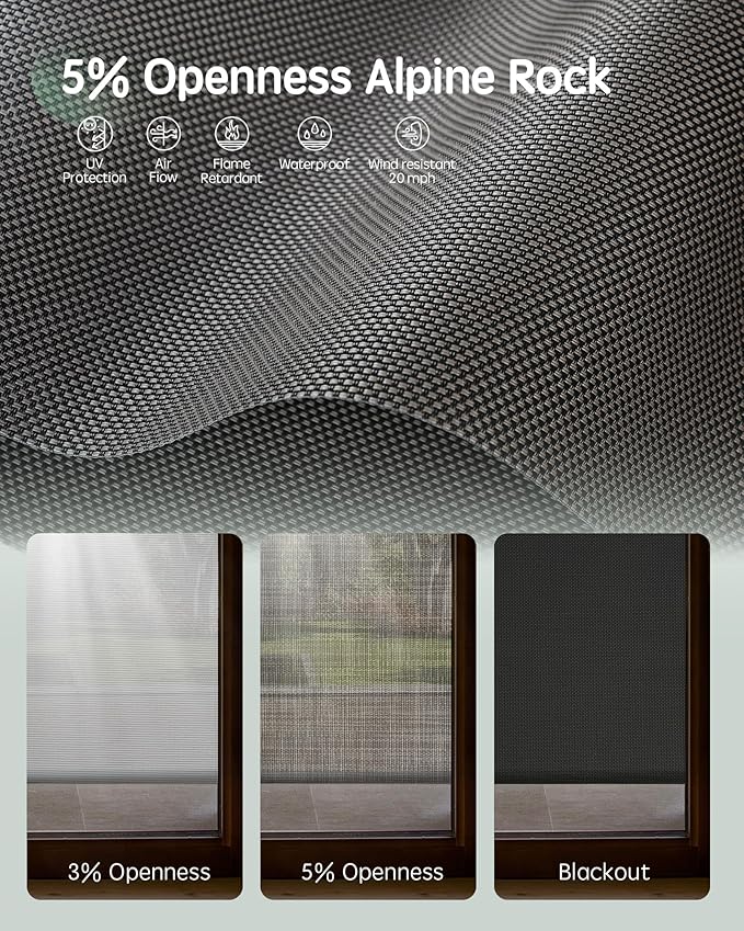 Yoolax Motorized Outdoor Shades Smart Retractable Patio Screens with App & Remote Control, Electric Blinds for Porch Patio Waterproof Roller Shades 4X6ft (5% Openness Alpine Rock)