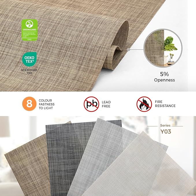 HeyBlinds Motorized Solar Shades with Remote, Light Filtering Mesh Roller Shades, Flame Retardant Smart Blinds, UV Blocking, Alexa Google HomeKit Compatible, Custom Size (Cocoa Grid-5% Openness)
