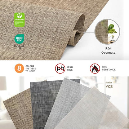 HeyBlinds Motorized Solar Shades with Remote, Light Filtering Mesh Roller Shades, Flame Retardant Smart Blinds, UV Blocking, Alexa Google HomeKit Compatible, Custom Size (Cocoa Grid-5% Openness)