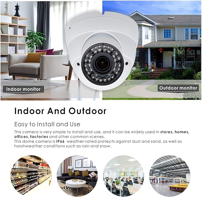 5MP 4MP Dome Super Hybrid Security Camera 4in1 TVI/CVI/AHD/960H CCTV Surveillance Security Camera 2.8-12mm Varifocal Lens Waterproof Day&Night Vision Outdoor/Indoor 98ft IR Camera White