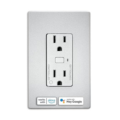 Eaton EWFTRCR15-SG-BX-L Wi-Fi Smart Receptacle Works with Hey Google and Alexa, Silver Granite