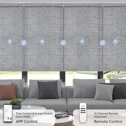 Motorized Coupled Shades, Light Filtering Smart Blinds for Large Windows Automatic Blinds Compatible with Alexa, Electric Roller Shades Customized for Living Room Home Office(Smoky Grey)