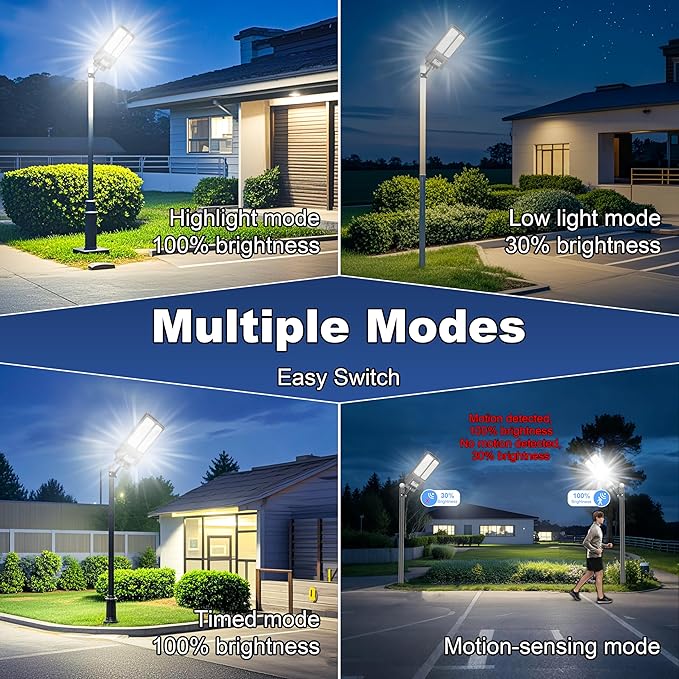 Solar Street Light, Dusk-to-Dawn Waterproof LED Solar Street Lights Outdoor with Pole Mount,9000W IP67,7000K, High Lumen Outdoor Lighting for Driveway, Farm, Street & Parking