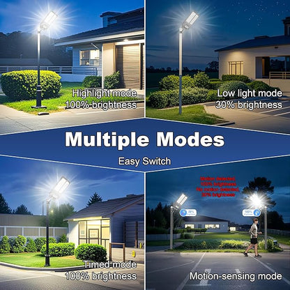 Solar Street Light, Dusk-to-Dawn Waterproof LED Solar Street Lights Outdoor with Pole Mount,9000W IP67,7000K, High Lumen Outdoor Lighting for Driveway, Farm, Street & Parking