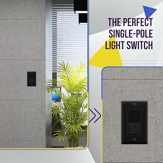 ENERLITES Decorator Paddle Rocker Light Switch with Wall Plate, Gloss Finish, Single Pole, 3 Wire, Grounding Screw, Residential Grade, 15A 120V/277V, UL Listed, 91150-BKWP-10PCS, Black (10 Pack)