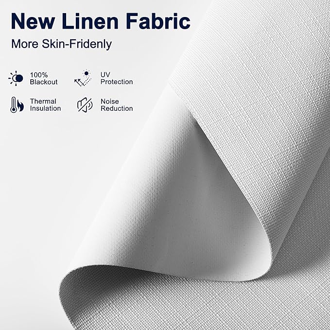BERISSA Motorized Blinds with Remote,Blackout Smart Blinds for Windows,Linen Fabric,Remote Control,Thermal Insulated Automatic Blinds,Electric Blinds with USB/Solar Pannel.Linen White