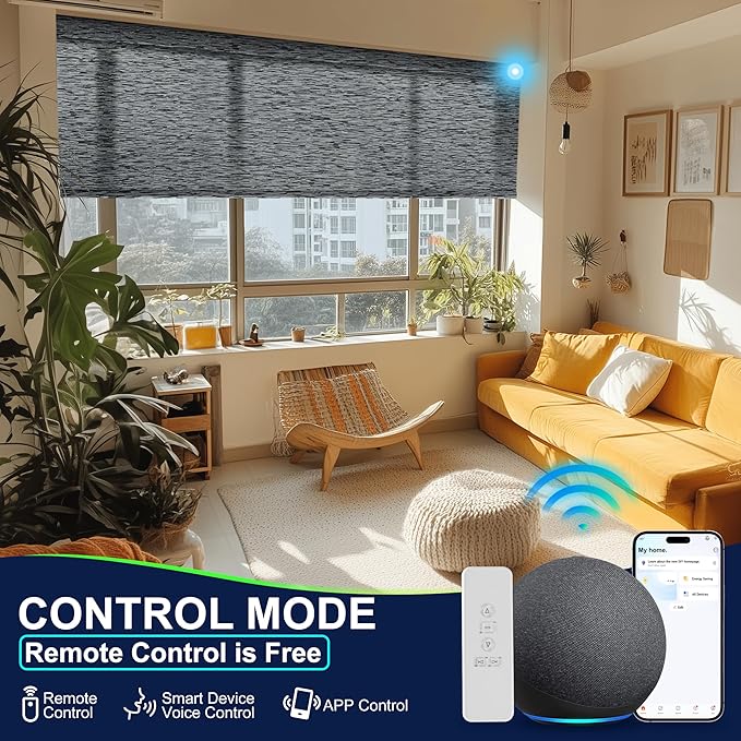 BERISSA Motorized Blinds with Remote,Light Filtering Smart Blinds for Windows,Jacquard Fabric,Remote Control,Thermal Insulated Automatic Blinds,Electric Blinds with USB/Solar Pannel.Black