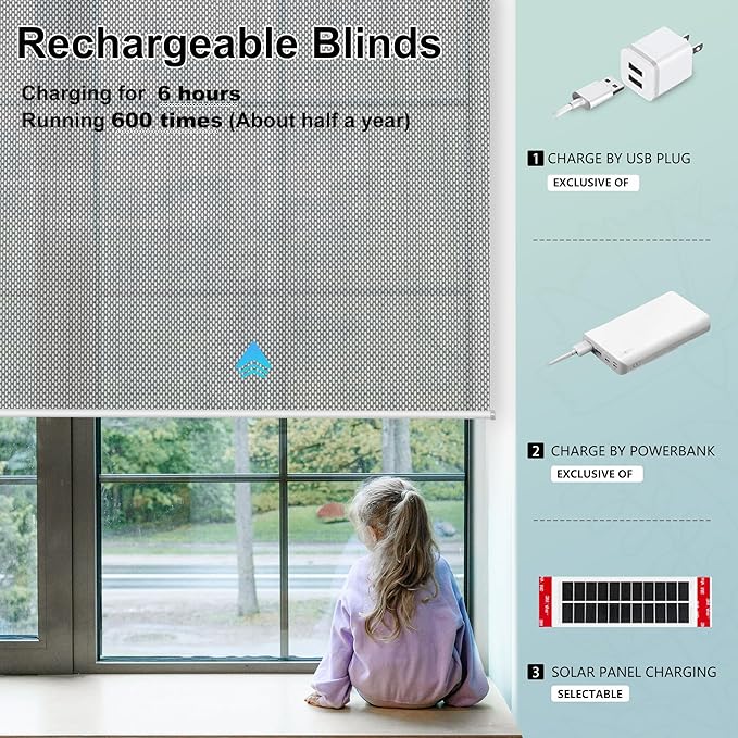 Aprilsmart Motorized Blinds with Remote,Light Filtering Motorized Roller Shades Work with Apple Homekit,Alexa,SmartThings,Google Home,Customize Blinds(Aventus White Grey-53)