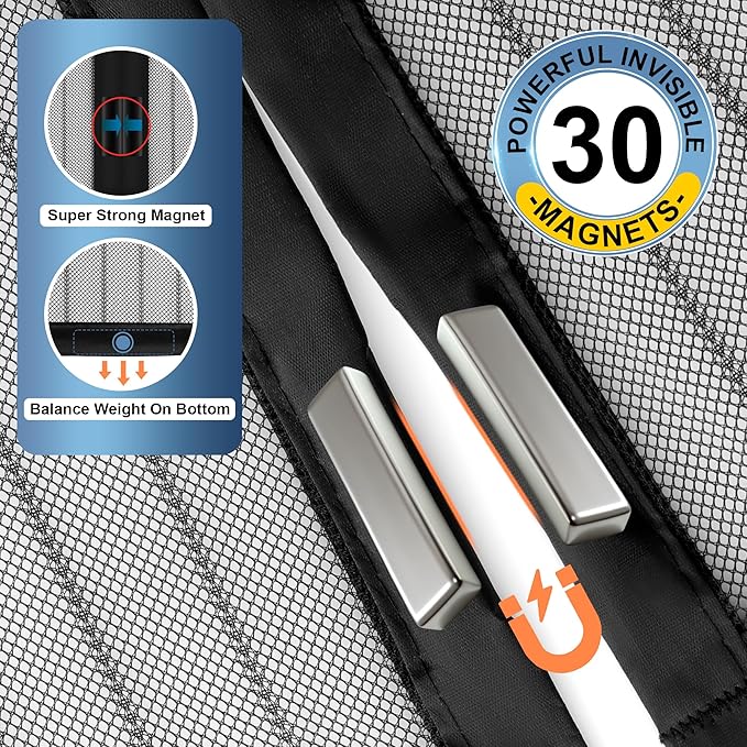 METAONLY Magnetic Screen Door Mesh Fits 72" x 80" Door - Curtain Size 74" x 82", Works for Patio, Sliding Door, Keeps Bug Mosquito Out, Fresh Air Flow, Black