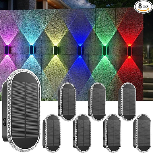 LIANGLOME 8PK Solar Fence Lights Outdoor - Solar Outdoor Light Warm White & RGB Lights for Outside Backyard, Patio, Deck Fence, Stair Handrail, Pool and Wall