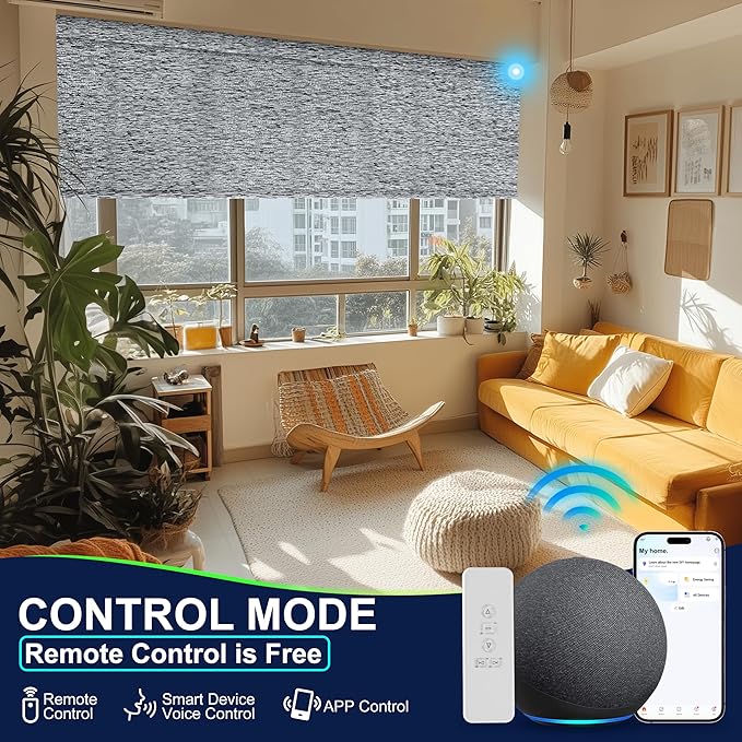 BERISSA Motorized Blinds with Remote,Blackout Smart Blinds for Windows,Jacquard Fabric,Remote Control,Thermal Insulated Automatic Blinds,Electric Blinds with USB/Solar Pannel.Maze Black