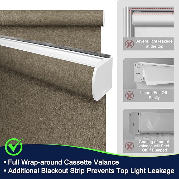 BERISSA Motorized Blinds with Remote,Light Filtering Smart Blinds for Windows,Linen Fabric,Remote Control,Thermal Insulated Automatic Blinds,Electric Blinds with USB/Solar Pannel.Linen Brown