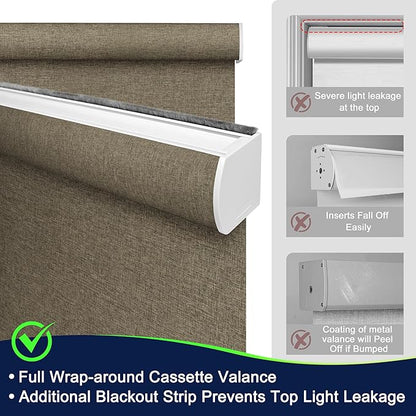 BERISSA Motorized Blinds with Remote,Light Filtering Smart Blinds for Windows,Linen Fabric,Remote Control,Thermal Insulated Automatic Blinds,Electric Blinds with USB/Solar Pannel.Linen Brown