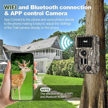 4K 60MP WiFi Trail Camera,Game Cameras with Night Vision Motion Activated Waterproof,Suitable for Outdoor Wildlife Detection, Monitoring Home Security