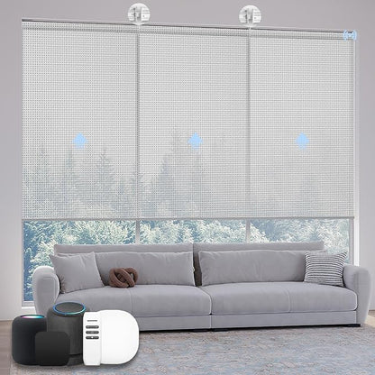 Motorized Coupled Shades, Falme Resistant Smart Solar Shades for Large Windows Automatic Blinds Compatible with Alexa, Electric Roller Blinds Customized for Home Office(5% Openness Grey)