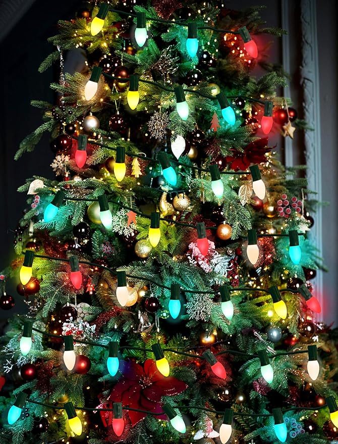 30-Pack C7 LED Replacement Christmas Light Bulbs, Multicolor Shatterproof Outdoor String Light Bulbs, 0.6W Energy Saving, E12 Candelabra Base, Fade-Resistant Holiday Colors