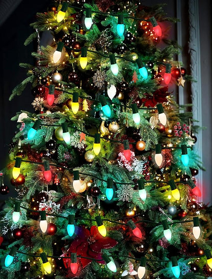30-Pack C7 LED Replacement Christmas Light Bulbs, Multicolor Shatterproof Outdoor String Light Bulbs, 0.6W Energy Saving, E12 Candelabra Base, Fade-Resistant Holiday Colors