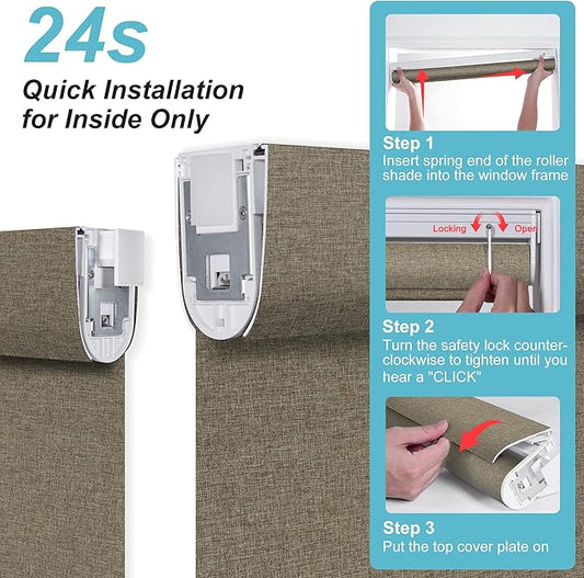 BERISSA Smart Motorized Blinds with Remote,No Drill Automatic Roller Blinds for Indoor Windows,Light Filtering Linen Fabric,Electric Shades for Windows Home Office,Filter Linen Brown,Custom Size