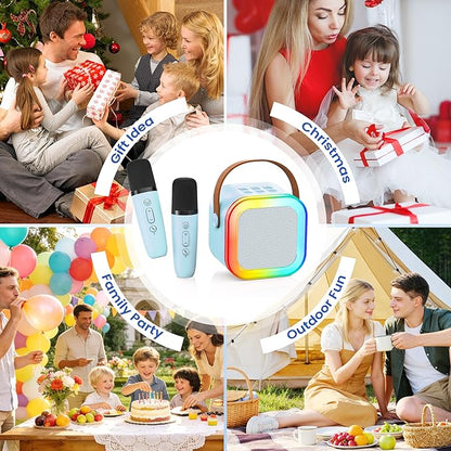 Mini Karaoke Machine for Kids Adults, 2026 TOP Birthday Gifts for Girls Boys 3,4,5,6,7,8+Year Old Toddler Toys, Portable Bluetooth Speaker with 2 Wireless Karaoke Microphones Player (Blue)