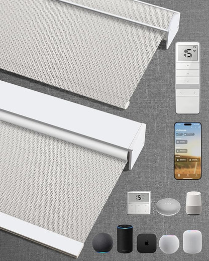 Motorized Blinds with Remote: Kincmo 100% Blackout Roller Shades Work with Apple Homekit,Alexa,Google Home, Customized Electric Blinds with App,Voice Control (100% Blackout Nestle Grey)