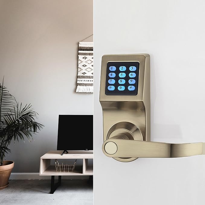 Colosus NDL302 Electronic Digital Keyless Door Lock, Keypad – Smartcode Security, Grant & Control Access for Home, Office (Gold - 4 Key Fobs)