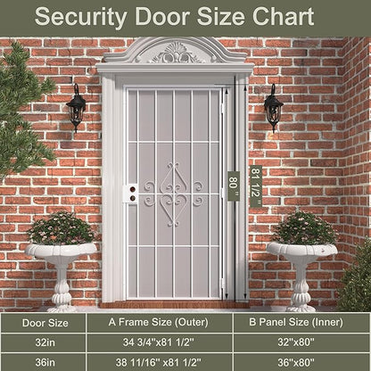 JUBEST 36 in. x 80 in. Security Screen Door, Reversible Powder Coated White Surface Mount Outswing Steel Security Door with Expanded Metal Screen, Prehung Steel Exterior Doors, Durable&Safe